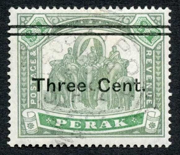 Perak SG86 3c on One Dollar Green and Pale green IPOH CDS Cat 160 Pounds