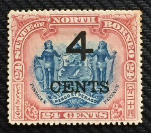 1899 NORTH BORNEO 4c on 24c MH SG#117a Perf 16 NB4285