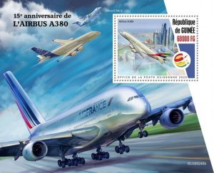 Guinea Aviation Stamps 2020 MNH Airbus A380 Aircraft 15th Anniv E-Fan X 1v S/S