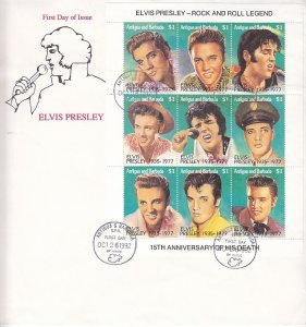 Antigua, Oct/26/1992 cancel. Elvis Presley sheet on a Large Cover. ^