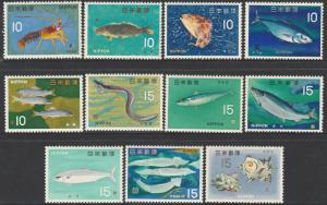 JAPAN 860//871, MARINE LIFE, SHORT SET. MINT, NH. F-VF. (9)