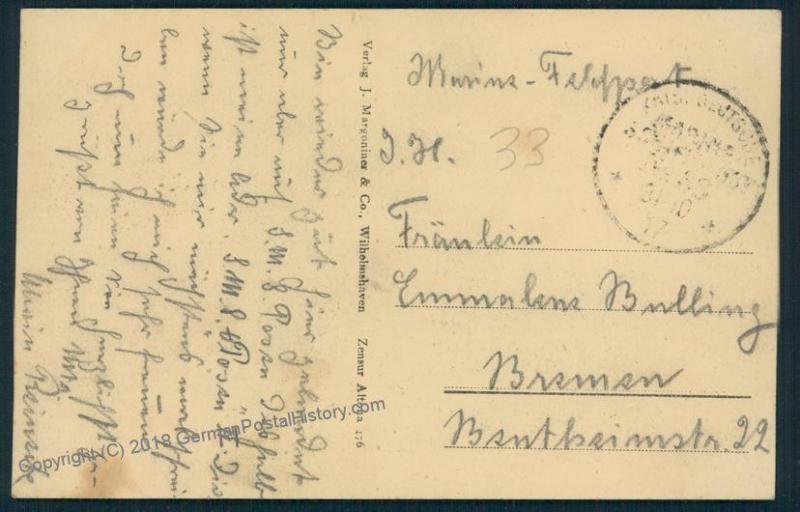 Germany WWI Navy Feldpost MSP38 SMS von der Tann Cover 52948