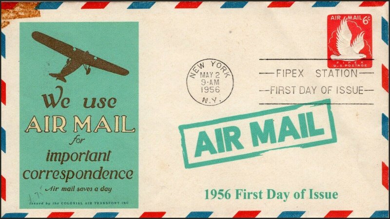 AO-UC25-2, 1956, Air Mail,  Add-on Cover, New York NY, First Day Cover, SC UC25,