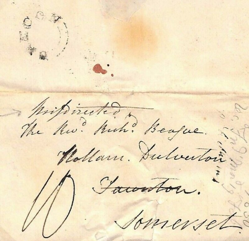 GB WALES Cover BRECON 1830 Hollam *Misdirected* Taunton Som {samwells}B67 