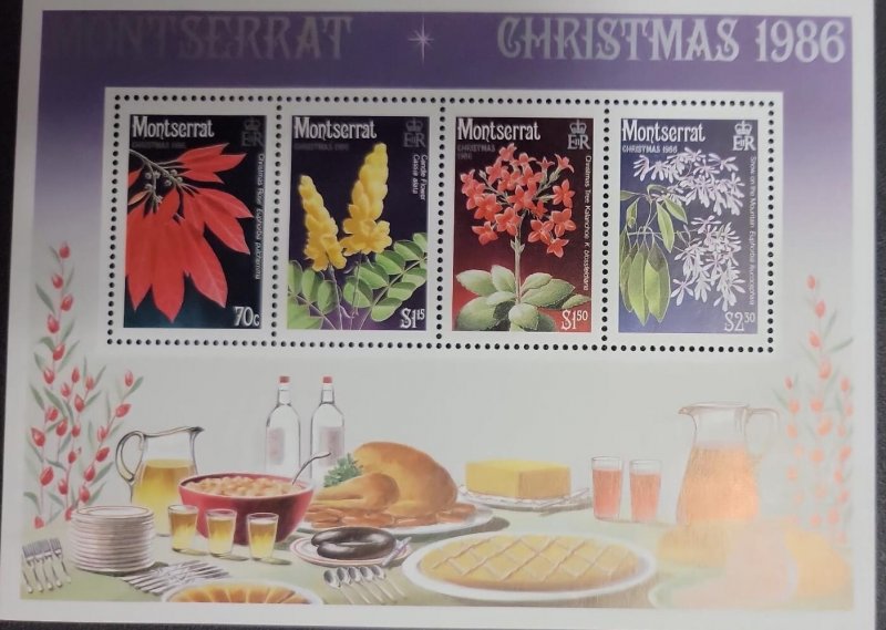 O) 1986 MONTSERRAT, FOODS, CHRISTMAS TRADITION, FLOWERS,  MNH