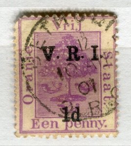 ORANGE FREE STATE; 1900 early classic QV used ' VRI 1d.' surcharged , Postmark.