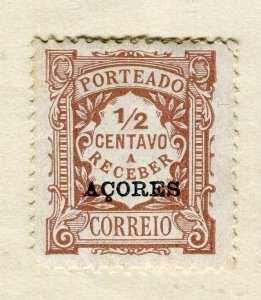 PORTUGAL AZORES; Early 1900s Postage Due issue fine Mint hinged 1/2c. value