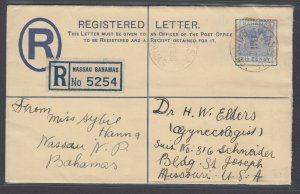 Bahamas, 1938 KGV Uprated Registered Letter entire with KGVI 2.5p to USA