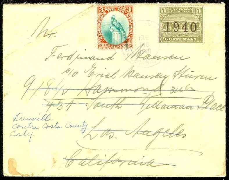 EDW1949SELL : GUATEMALA 1940 Forwarded cover to USA.