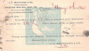 USA UX9 POSTAL CARD J.T. MATHEWS FEATHERS MATTRESSES CHICAGO ILLINOIS 1890