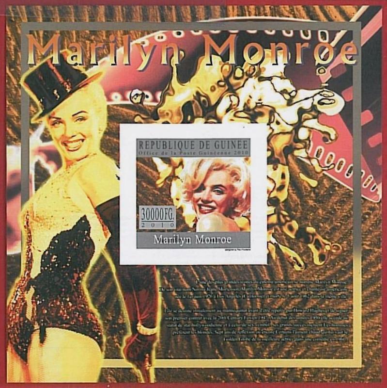 FRENCH GUINEA - ERROR, 2010 IMPERF SHEET: CINEMA, Marilyn Monroe