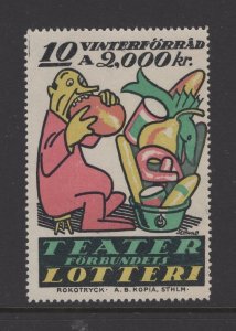 Sweden 1940's (?) Poster Stamp for a Theater Society Lottery.  F-VF no gum
