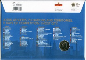 GB Royal Mail, Mint PNC 50p Coin Cover, Glasgow 2014 Commonwealth Games