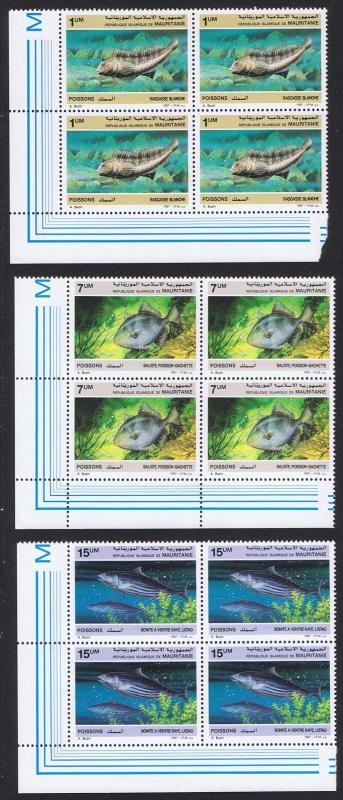 Mauritania Fish 3v Bottom Left Corner Blocks of 4 SG#896-898 SC#631-633