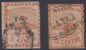 ARGENTINA 1858-60 CONFEDERATION Sc 1 & 4 ROSARIO CANCELS SIGNED SOLARI SCV$140 