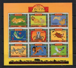 UGANDA WALT DISNEY SHEET OF 9 STAMPS MNH