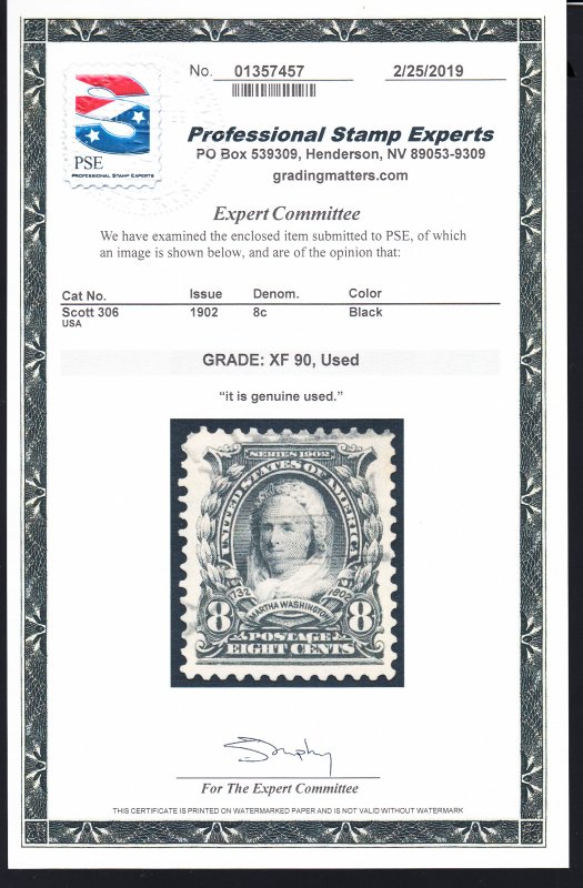 #306 Graded XF 90 used Clean cert! Light cancel.