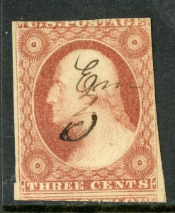 USA 1851 Washington 3¢ Orange Brown Type I Scott #10 VFU R415