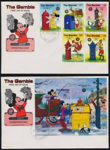 Gambia 644-9 on FDC's - Disney, Christmas, Stamp on Stamp, Mail Box, Goofy