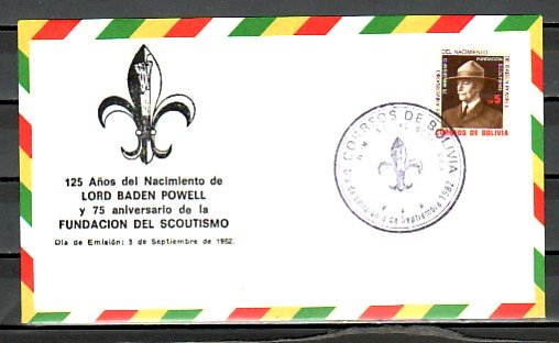 Bolivia, Scott cat. 683. 75th Anniversary of Scouting. First day cover. ^