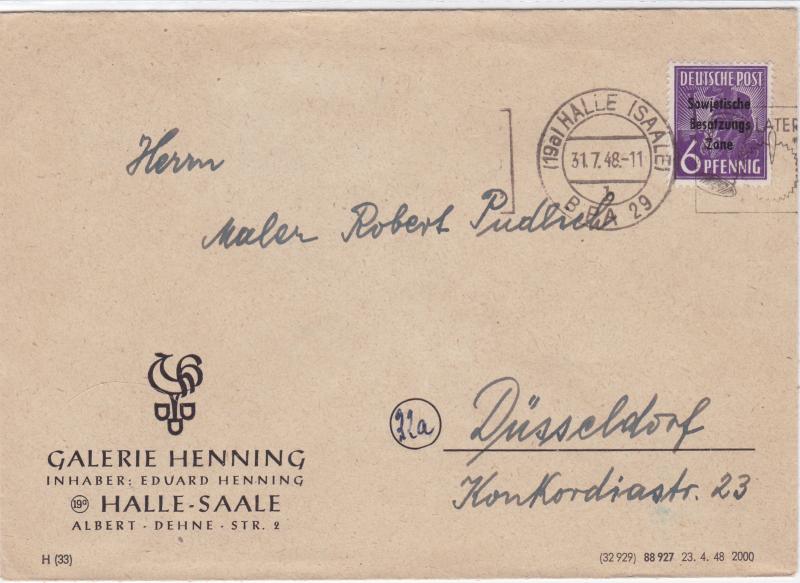 Germany Soviet Zone 1948 Halle to Dusseldorf stamps cover  R20724