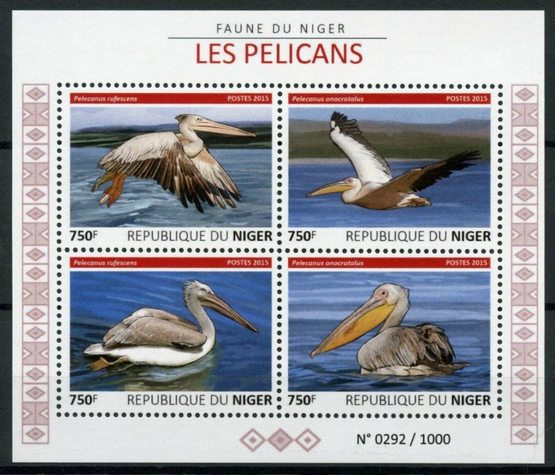 Niger Birds on Stamps 2015 MNH Pelicans Great White Pelican Fauna 4v M/S 