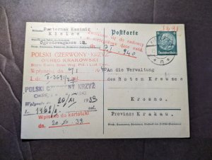 1939 Germany Poland WWII Red Cross Postcard Cover to Krosno Krakow