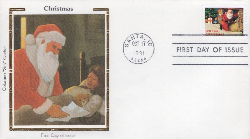 Set of 4 Colorano Silk Cachet FDCs for the 1991 Santa Claus Christmas Issue