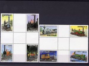 Bhutan 1984 Sc#420/427 LOCOMOTIVES Set (8) CROSS BLOCK MNH