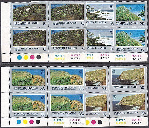 PITCAIRN 1981 Scenic Views set plate blocks of 4 MNH........................3492