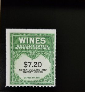 1942 $7.20 U.S. Internal Revenue Cordial & Wine, Green Scott RE160 Mint F/VF NH