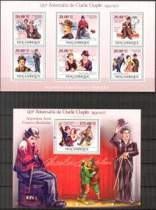 Mozambique 2009 Cinema Actor Charlie Chaplin Sheet + S/S MNH