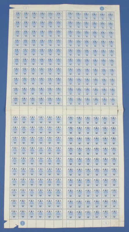 ORANGE FREE STATE 1900 'VRI 4d' on Tree 4d , raised stops, thin 'V', FULL SHEET