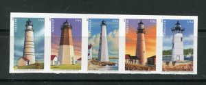 4795b New England Lighthouses Strip of 5 Forever Imperf Stamps MNH 2013