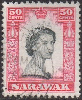 Sarawak 1957 50c Queen Elizabeth II used