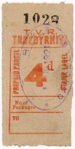 (I.B) Taff Vale Railway : Prepaid Parcel 4d (Troedyrhiw)