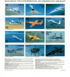 Palau 1995 - Jet Aircraft Aviation - Sheet of 12 Stamps - Scott #370 - MNH