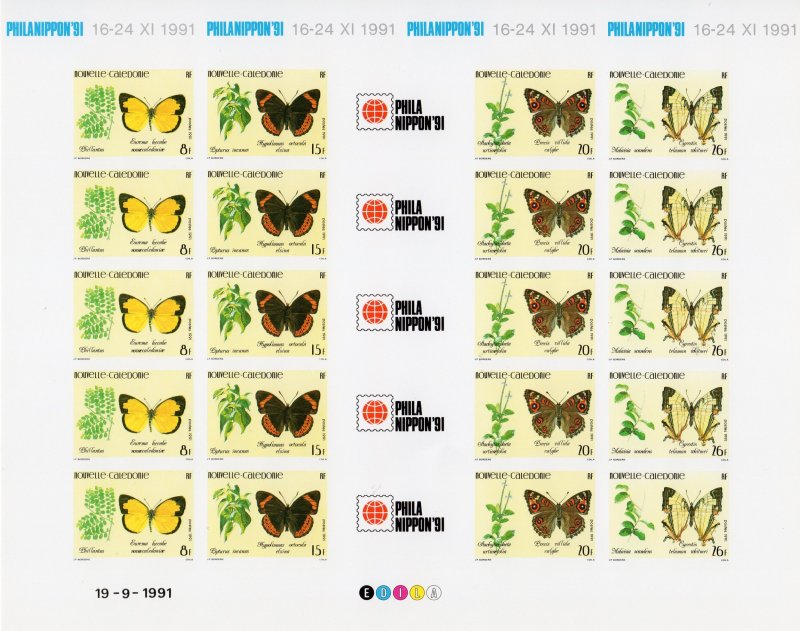 New Caledonia 1991 Butterflies Sheetlet(20) Deluxe Sc#661a