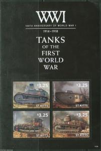 ST. KITTS  2014 TANKS OF WORLD WAR I   SHEET  MINT NH