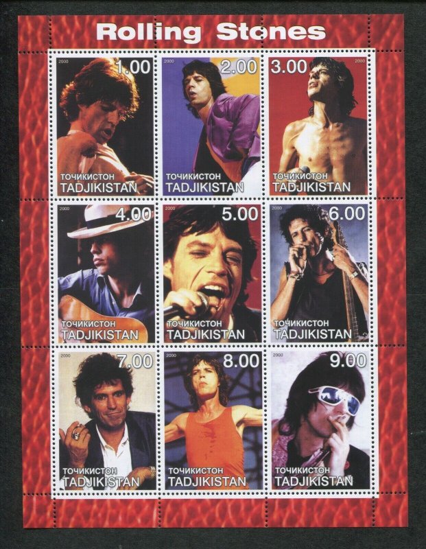 Tajikistan Commemorative Souvenir Stamp Sheet - Rock Band Rolling Stones