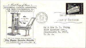 Canada 1958 FDC The Upper Canda Gazette - Ottawa, Ont - Single - F76801