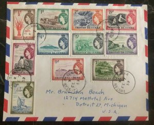 1959 Tristan da Cunha Cover to Detroit MI USA On Board SS Coronia Stamp SG 14 24