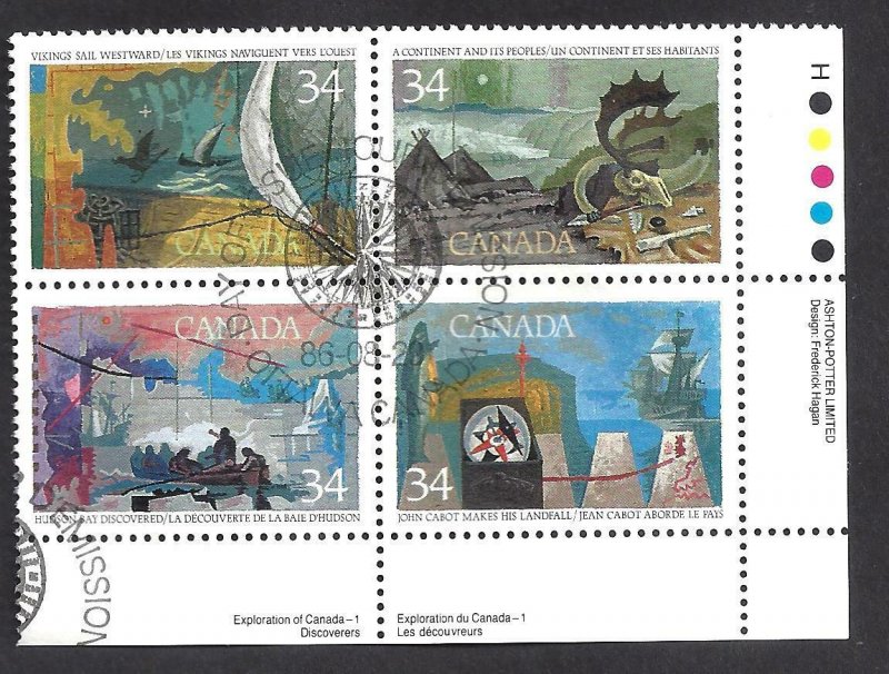 CANADA EXPLORATIONS #1 PLATE BLOCK SCOTT 1107a VF USED (BS15595)