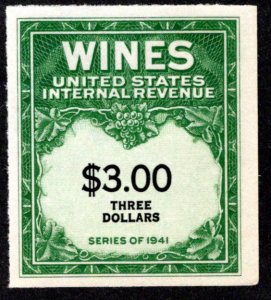 Scott RE154 - $3.00 - 1942 Wines - F - MNH - NGAI, USA Revenue Stamp