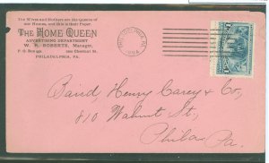 US 230 1894 1c Colombian franked this printed matter cover with an elaborate corner card The Home Queen Where wives and moth