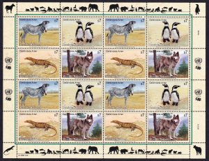 UN Vienna Birds Zebra Penguins Lizard Wolf Sheetlet of 4 sets 1993 MNH