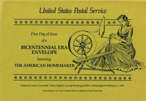 USPS FDC Ceremony Program #U572 C1 American Homemaker Bicentennial Envelope 1976