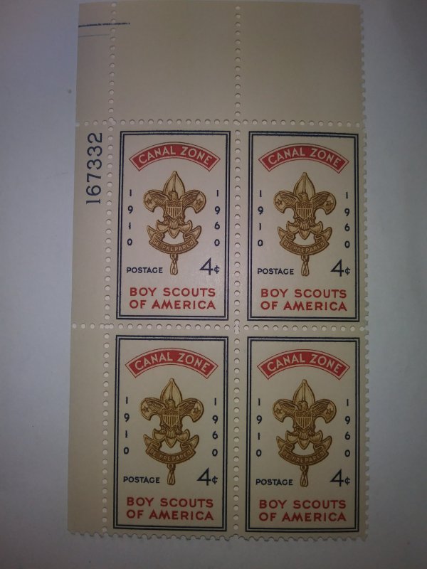 CANAL ZONE #151 FOUR CENT BOY SCOUTS OF AMERICA PLATE BLOCK MINT NEVER HINGED