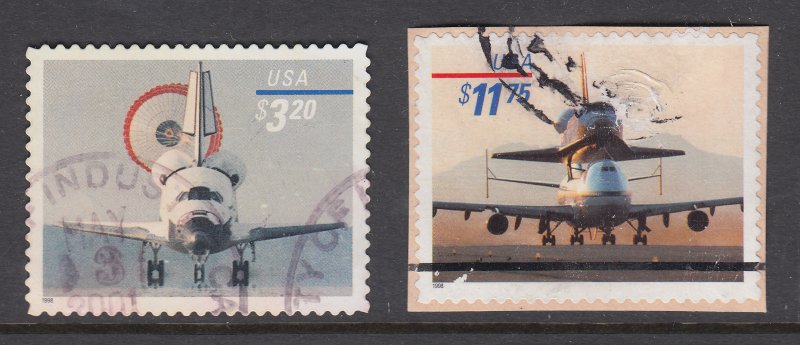 US Sc 3261-3262 used. 1998 $3.20 Priority, $11.75 Express Mail Space Shuttle, F 