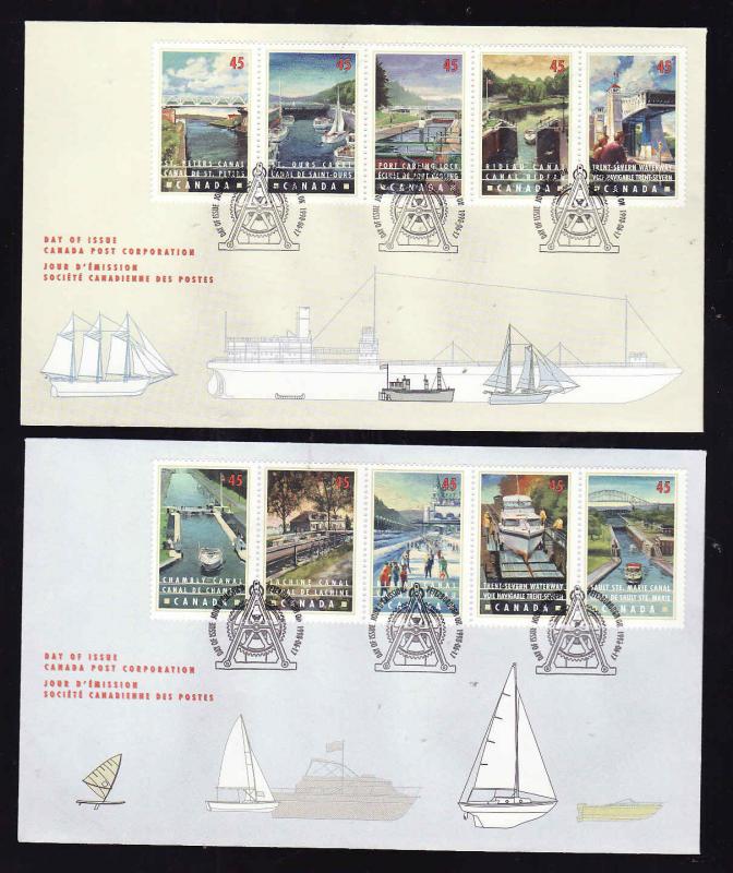 Canada-Sc#1725-34 - stamps on 2 FDCs-Waterways-Canals-1998-